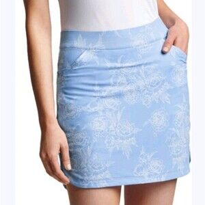 Peter Millar Golf Skort Women's Size M 16" Light Blue Floral Alice Petal Hem